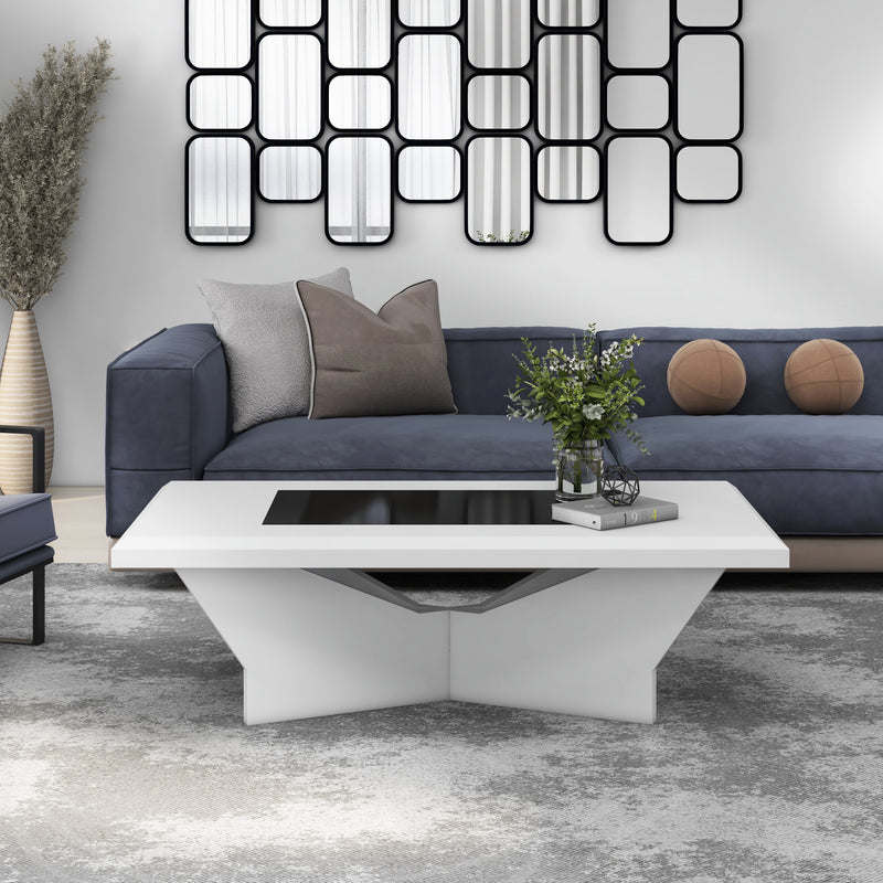 Romero Modern High Gloss White and Black Tempered Glass Coffee Table