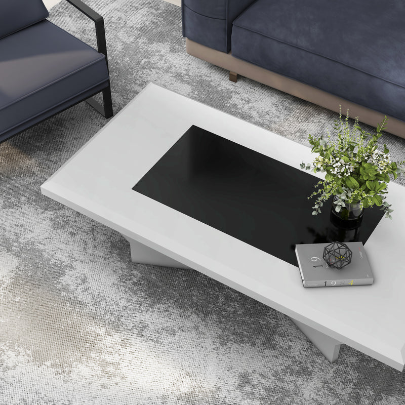 Romero Modern High Gloss White and Black Tempered Glass Coffee Table