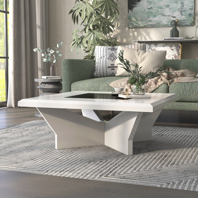 Romero Modern High Gloss White and Black Tempered Glass Coffee Table