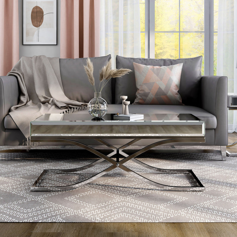 Pellias Glam Chrome and Mirrored 2-Piece Coffee Table Set