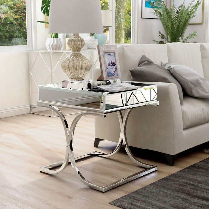 Pellias Glam Chrome and Mirrored 2-Piece Coffee Table Set