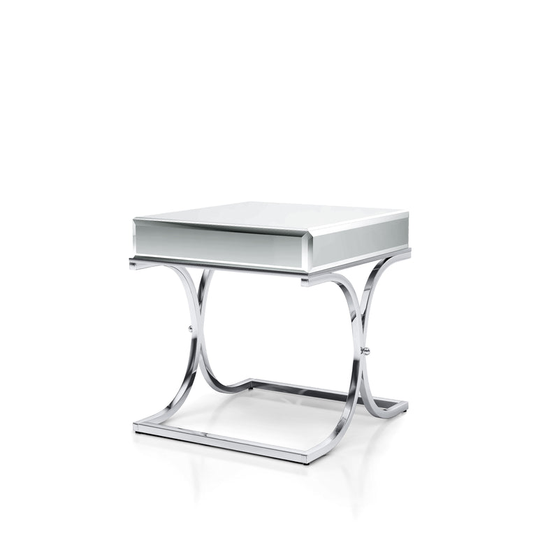 Pellias Glam Beveled Mirror Paneled and Chrome Finished Side Table