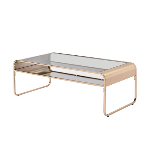 Alejandro Gold Rounded Edge Glasstop & Mirrored Shelf Coffee Table