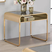 Alejandro Gold Rounded Edge Glasstop & Mirrored Shelf Side Table