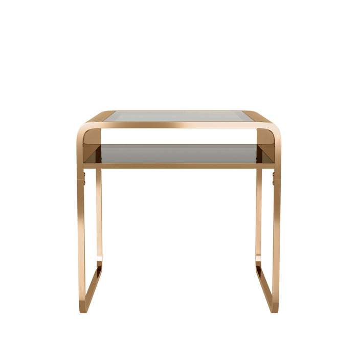 Alejandro Gold Rounded Edge Glasstop & Mirrored Shelf Side Table