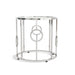 Front facing contemporary chrome and mirror end table on a white background