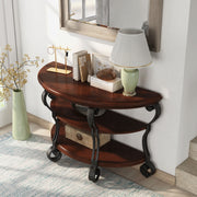Selina Brown Cherry Finish Scrolled Leg 2-Shelf Semi-Circle Sofa Table
