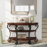 Selina Brown Cherry Finish Scrolled Leg 2-Shelf Semi-Circle Sofa Table