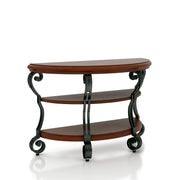 Selina Brown Cherry Finish Scrolled Leg 2-Shelf Semi-Circle Sofa Table