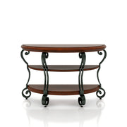 Selina Brown Cherry Finish Scrolled Leg 2-Shelf Semi-Circle Sofa Table