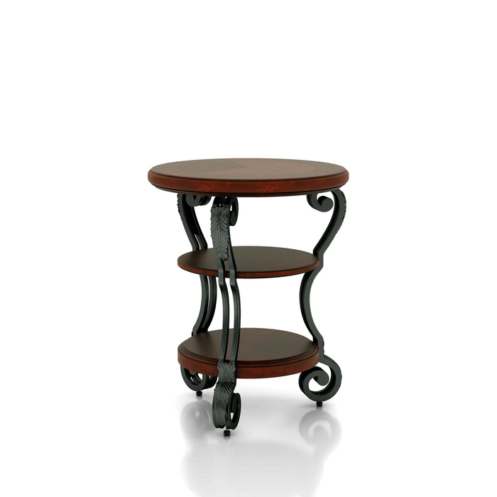 Selina Brown Cherry and Curved Metal 3-Tier Round Side Table