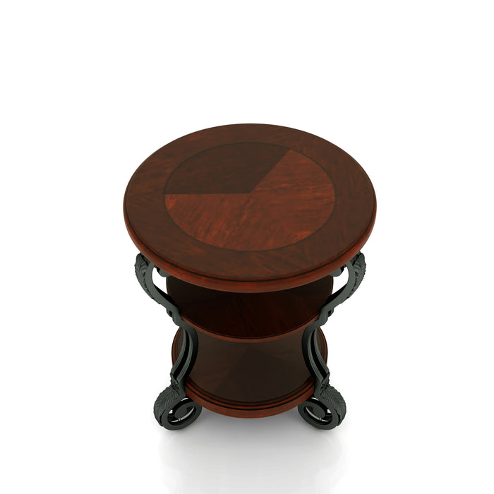 Selina Brown Cherry and Curved Metal 3-Tier Round Side Table