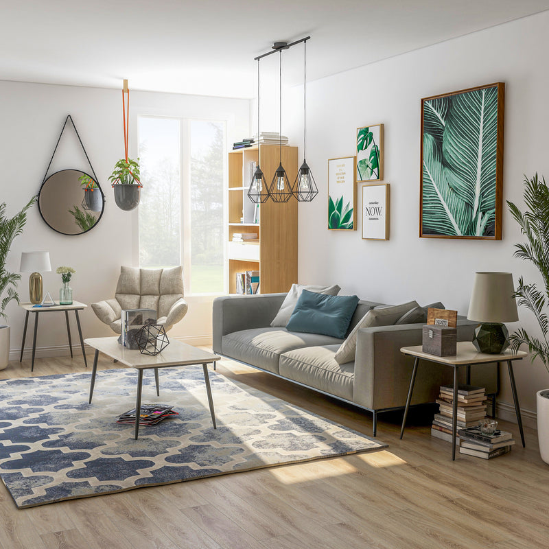 Mya Faux Stone Top & Dark Grey Mid-Century Modern 3-Piece Table Set