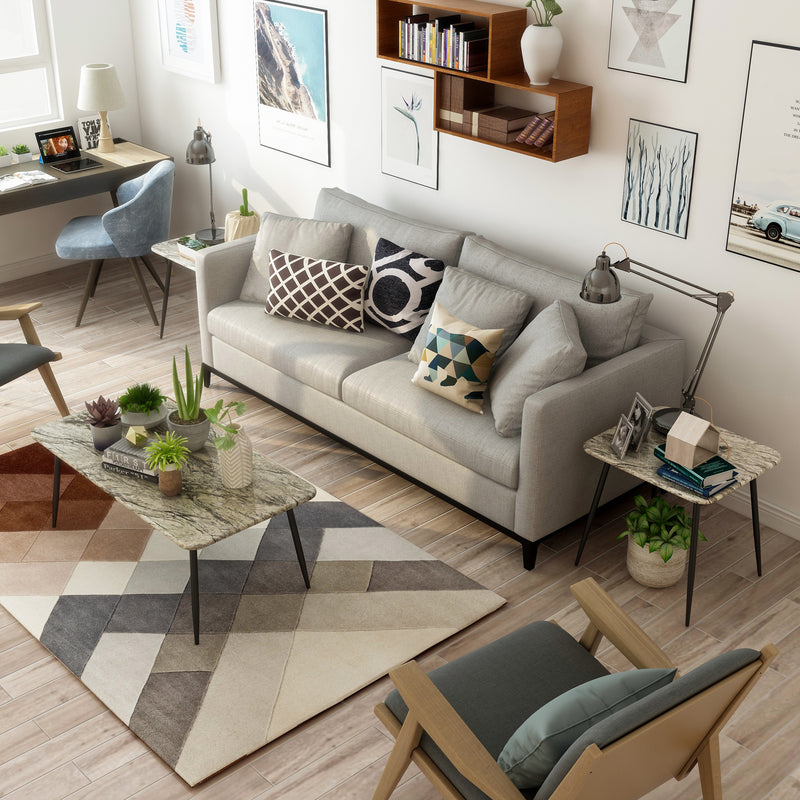 Mya Faux Stone Top & Dark Grey Mid-Century Modern 3-Piece Table Set