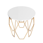 Zeeshan High Gloss White and Gold Tone Hexagon Framed Round Side Table