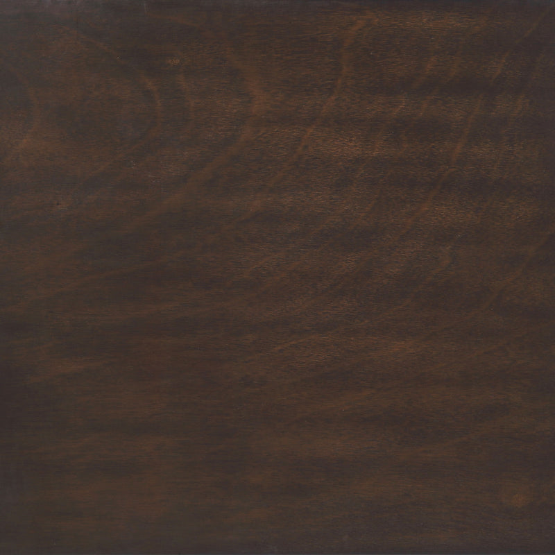 Close-up view of tabletop/finish of brown finish table with no background