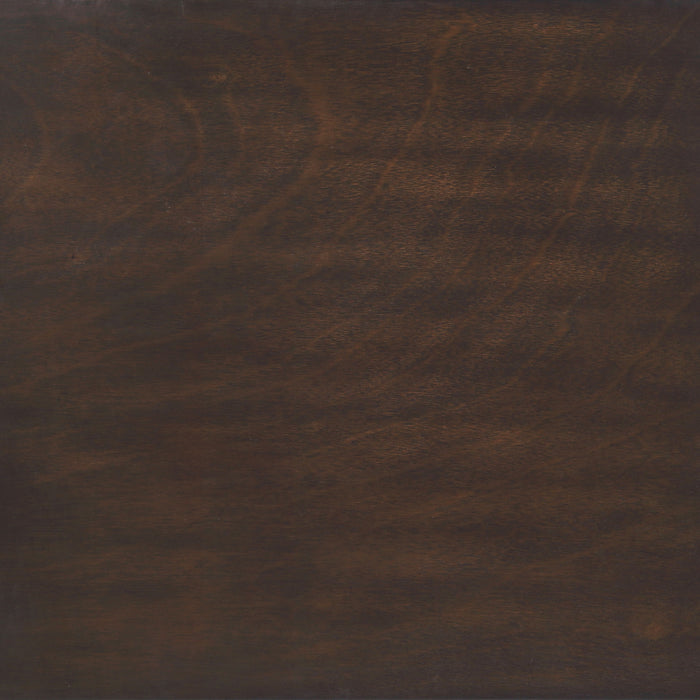 Close-up view of tabletop/finish of brown finish table with no background