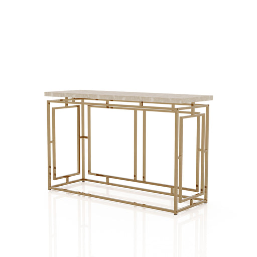 Alanah Champagne & Off-White Faux Marble Top Art Deco Style Sofa Table