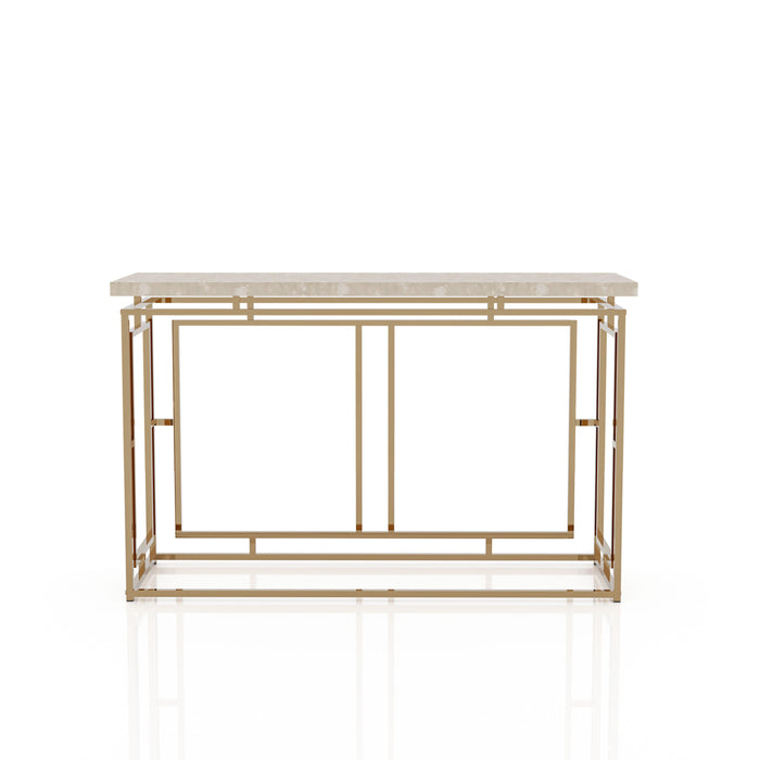 Alanah Champagne & Off-White Faux Marble Top Art Deco Style Sofa Table