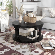 Theodora Antique Black Farmhouse Drum-Style 36-inch Coffee Table