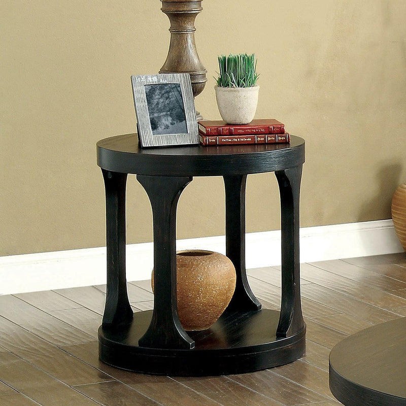 Theodora Transitional Round Antique Black End Table