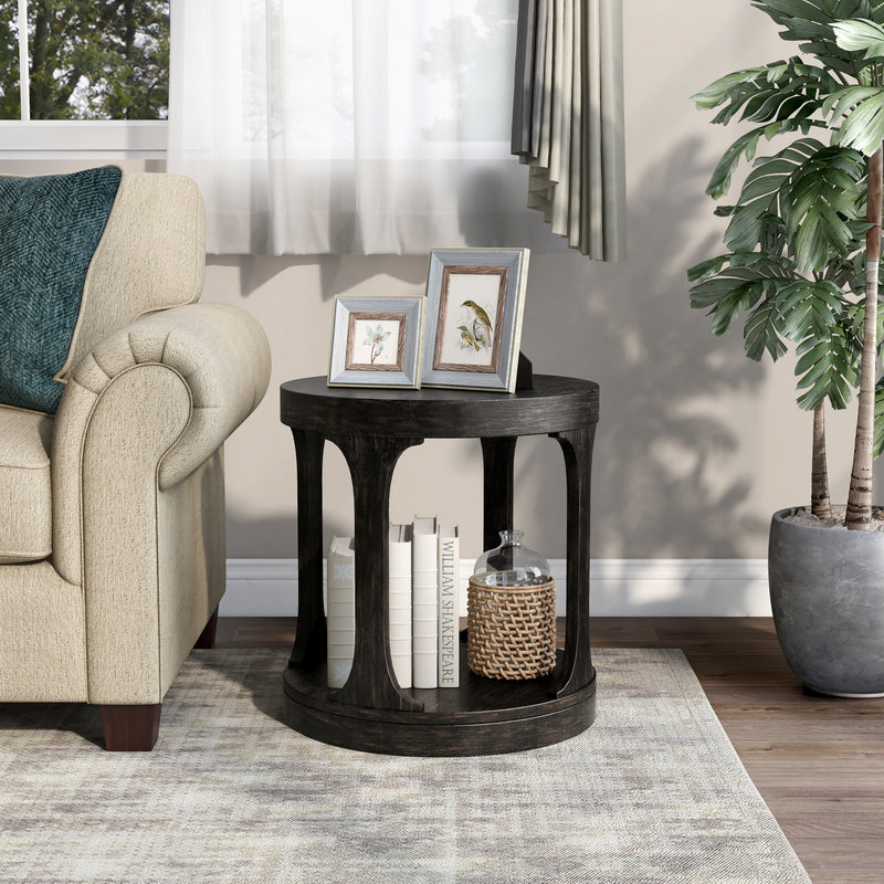 Theodora Transitional Round Antique Black End Table