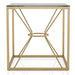 Front-facing glam gold and glass square end table on a white background