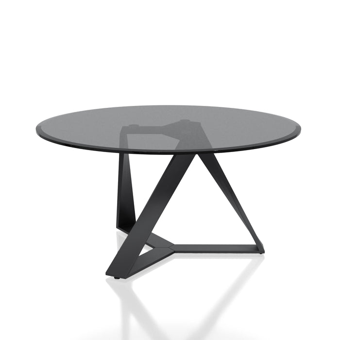 Alix Black Tripod Grey Tinted and Beveled Round Glasstop Coffee Table