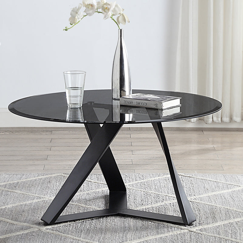 Alix Black Tripod Grey Tinted and Beveled Round Glasstop Coffee Table