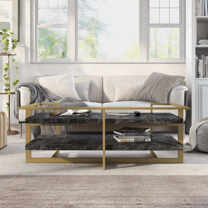 Sunvalley Glam Gold and Black 51-Inch Faux Marble Coffee Table
