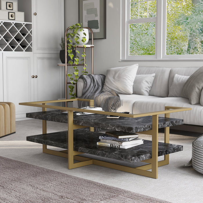 Sunvalley Glam Gold and Black 51-Inch Faux Marble Coffee Table