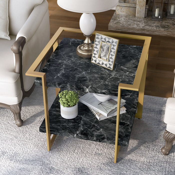 Sunvalley Glam Gold and Black Faux Marble End Table