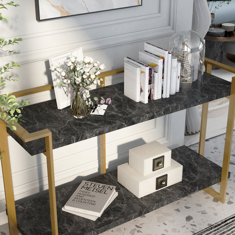 Sunvalley Glam Gold and Black Faux Marble 27-inch Sofa Table