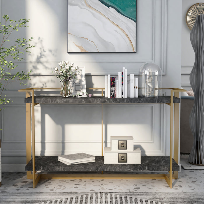 Sunvalley Glam Gold and Black Faux Marble 27-inch Sofa Table