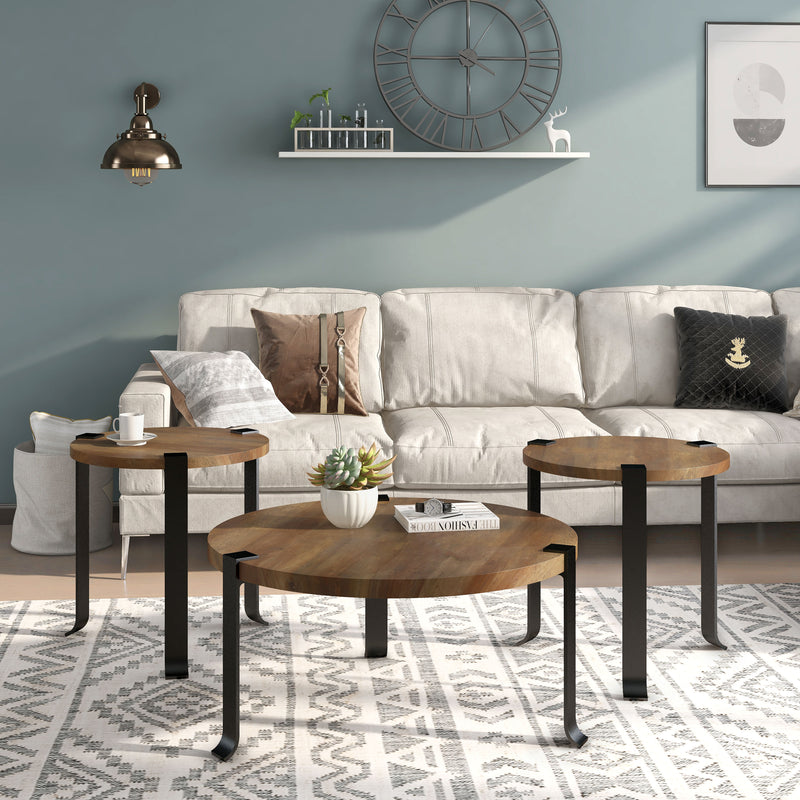 Reese Black Bracketted & Tri-leg Round 3-Piece Living Room Table Set