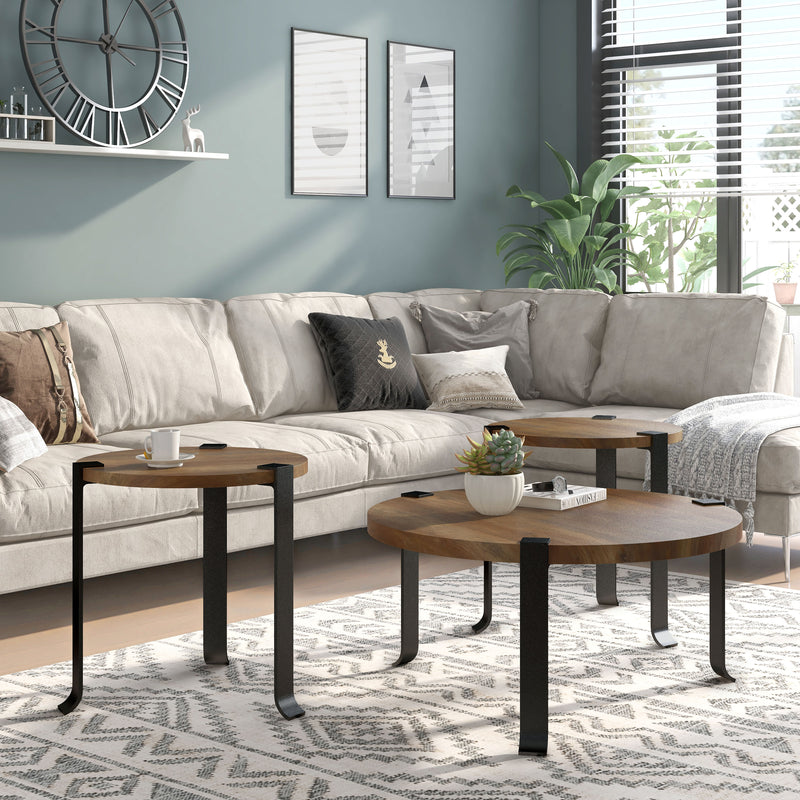 Reese Black Bracketted & Tri-leg Round 3-Piece Living Room Table Set