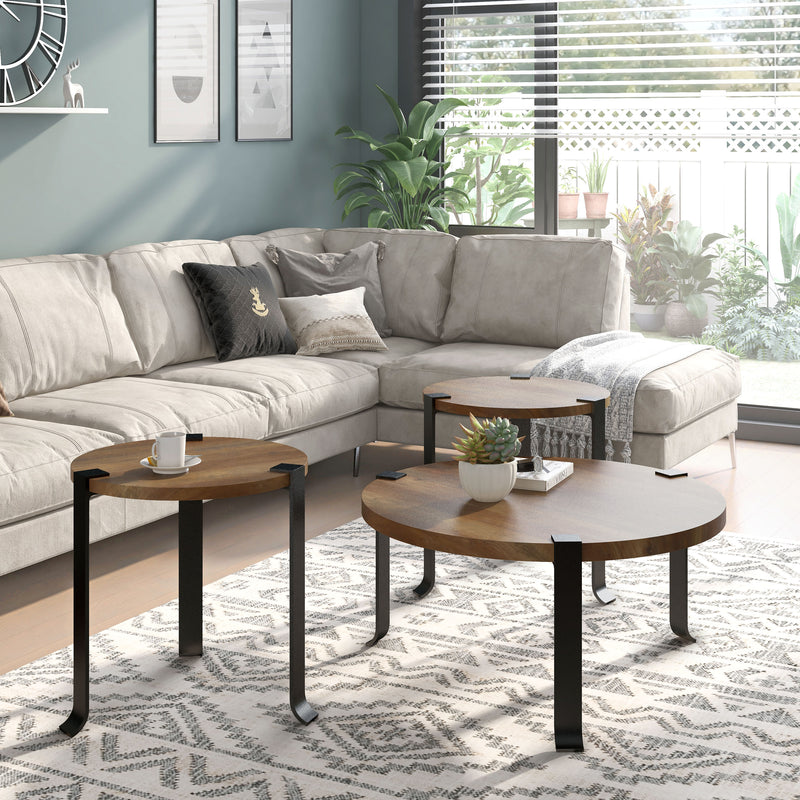 Reese Black Bracketted & Tri-leg Round 3-Piece Living Room Table Set