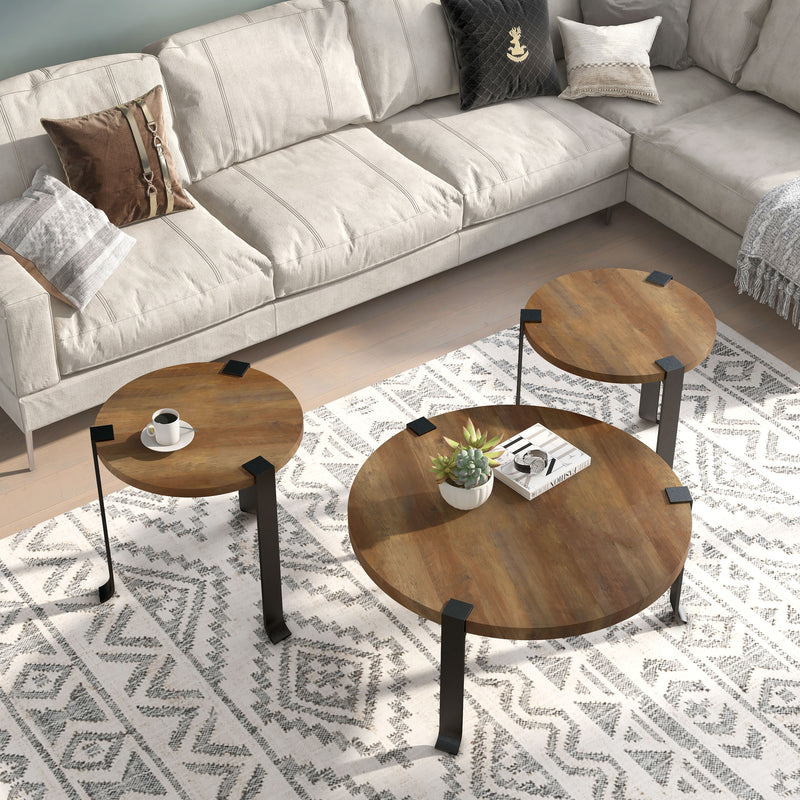 Reese Black Bracketted & Tri-leg Round 3-Piece Living Room Table Set