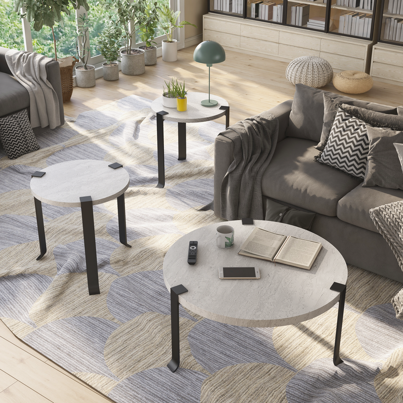 Reese Black Bracketted & Tri-leg Round 3-Piece Living Room Table Set