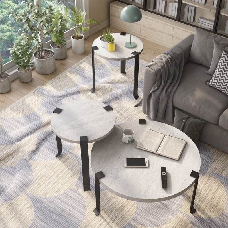 Reese Black Bracketted & Tri-leg Round 3-Piece Living Room Table Set