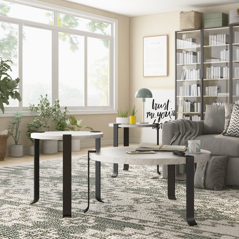 Reese Black Bracketted & Tri-leg Round 3-Piece Living Room Table Set