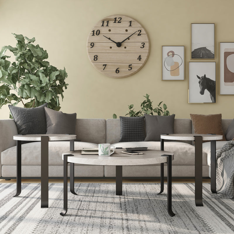 Reese Black Bracketted & Tri-leg Round 3-Piece Living Room Table Set