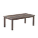 Right angled coffee table from a rustic three-piece wood living room table set on a white background