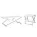 Angled glam two-piece chrome and white geometric coffee table set on a white background