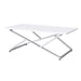 Left angled glam chrome and white geometric coffee table on a white background
