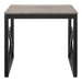 Front-facing transitional gray end table with geometric black metal sled bases on a white background.