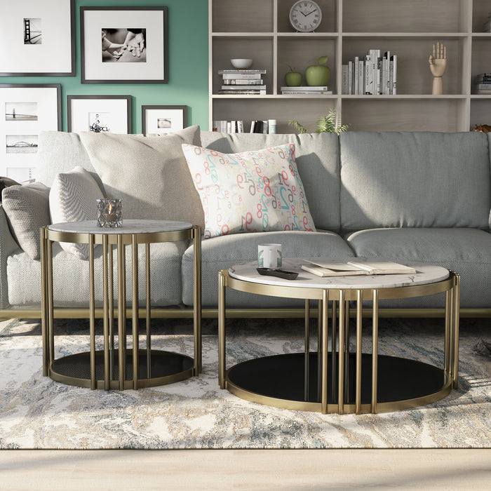 Esmee Antique Brass with Faux White Marble & Gloss Black Accent Tables