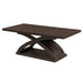 Right angled contemporary espresso finish wood coffee table on white background.