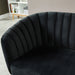 Top view right-angled close up modern glam shell tufted loveseat with black upholstery seat, arm, and back in a contemporary living room