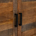 Right-angled close up modern farmhouse rustic wood storage cabinet door handle detail